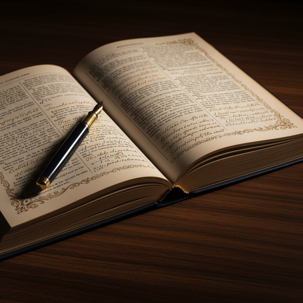 A teacher's desk: handwritten math notes and a fountain pen