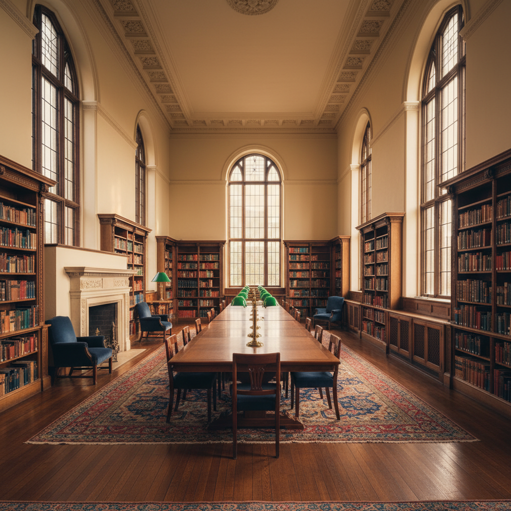Classic boarding school library reading room